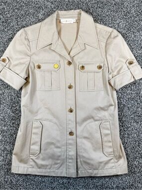 Tory Burch Women's Size 00 Cotton Twill Safari Short Sleeve Jacket Gold Buttons